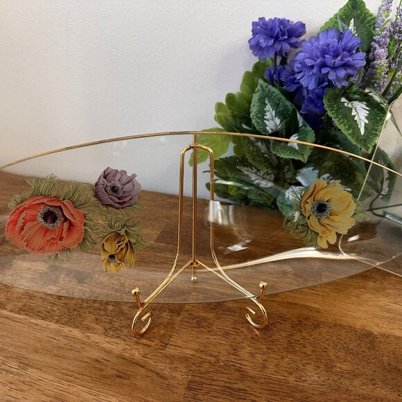 Chance Glass Anemone Floral Plates Gold Rim Rectangular and Oval Vintage UK MCM - Picture 2 of 7